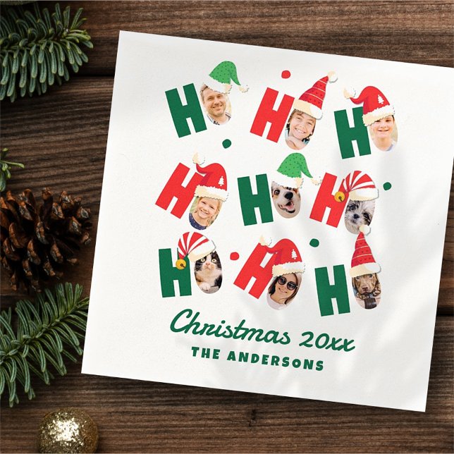 Modern Cute Santa Hats Nine Family Photos Napkin (Creator Uploaded)