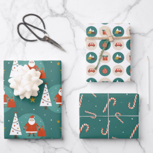 Modern Cute Santa on Christmas Eve Teal Wrapping Paper Sheet