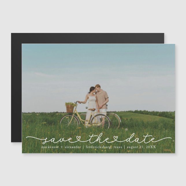 Modern Cute Script Photo Save The Date Card Magnet (Front/Back)