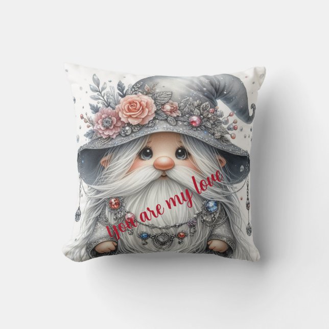 Modern Cute silver beautiful royal gnome  Throw Pillow (Front)