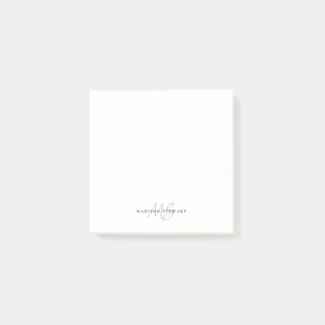Modern Cute Silver Grey Brush Script Two Monogram Post-it Notes (Front)