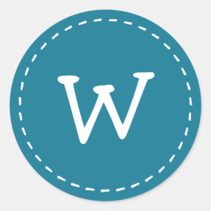 Modern Cute Simple Stitch Custom Monogram Classic Round Sticker