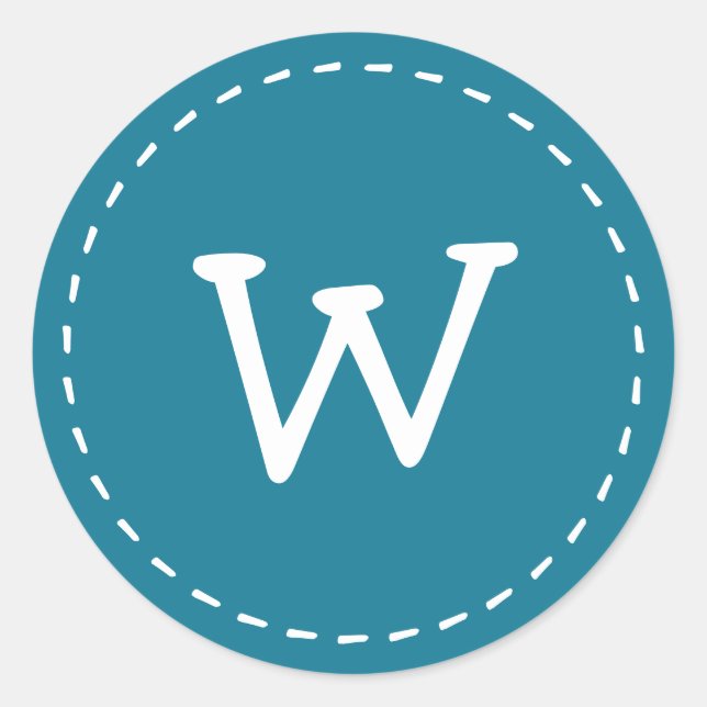 Modern Cute Simple Stitch Custom Monogram Classic Round Sticker (Front)