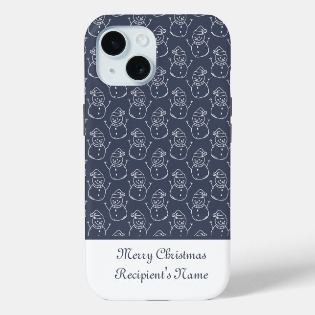 Modern Cute Snowman Custom Merry Christmas Gift Case-Mate iPhone Case (Back)