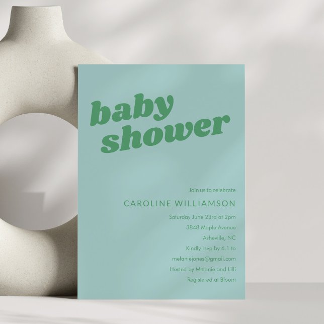Modern Cute Soft Blue Green Retro Baby Shower  Invitation (Creator Uploaded)
