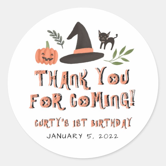 Modern Cute Spooktacular First Birthday Halloween Classic Round Sticker (Front)