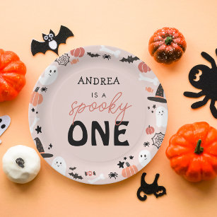 Modern Cute Spooky One Halloween First Birthday Paper Plate