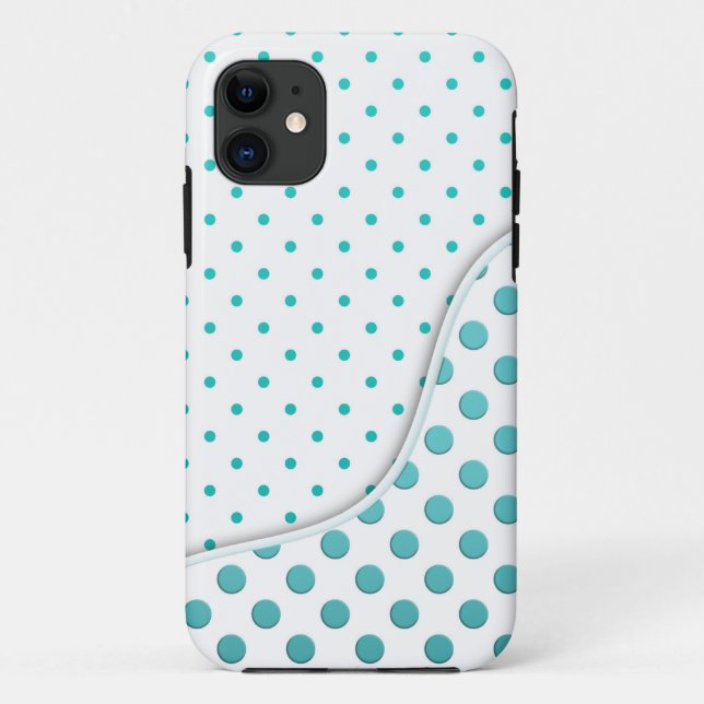 Modern Cute Turquoise and White Polka Dot Design Case-Mate iPhone Case (Back)