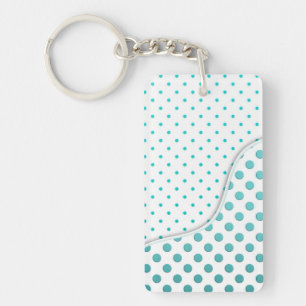 Modern Cute Turquoise and White Polka Dot Design Keychain