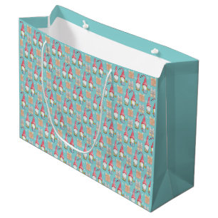 Modern Cute Turquoise Gnome in Love Large Gift Bag