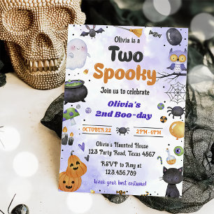 Modern Cute Two Spooky Halloween 2nd Birthday  Invitation