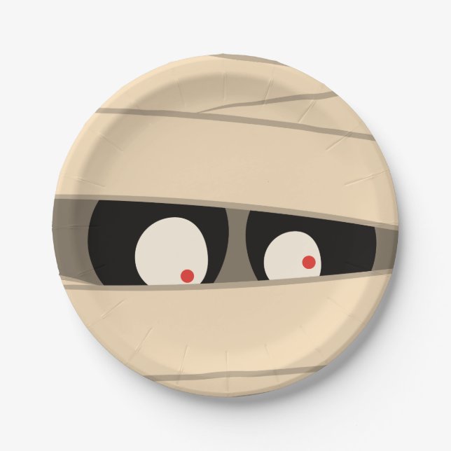 Modern Cute Typography Mummy Monster Halloween Paper Plate (Front)