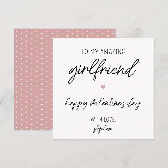 Modern Cute Valentine's Day Card for Girlfriend (Front/Back)