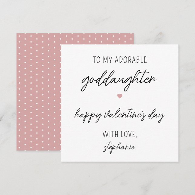 Modern Cute Valentine's Day Card for Goddaughter (Front/Back)