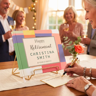 Modern Cute Vivid Colour Blocks Retirement Party Guest Book