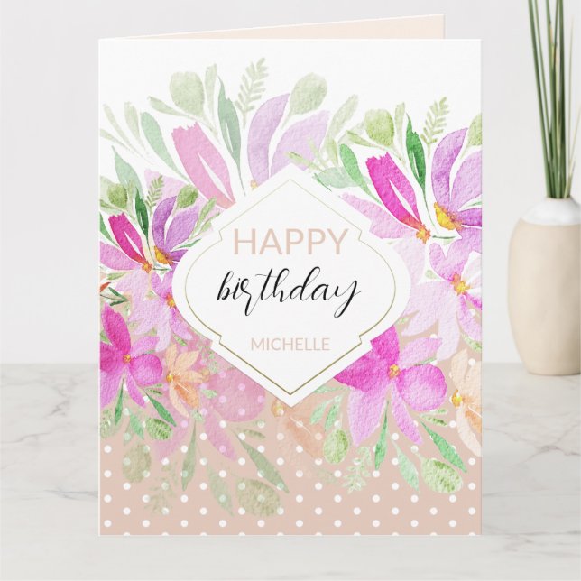 Modern Cute Watercolor Boho Floral Card (Front)