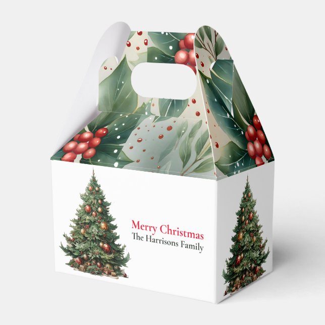 Modern Cute Watercolor Christmas Tree Wishes Favor Box (Front Side)