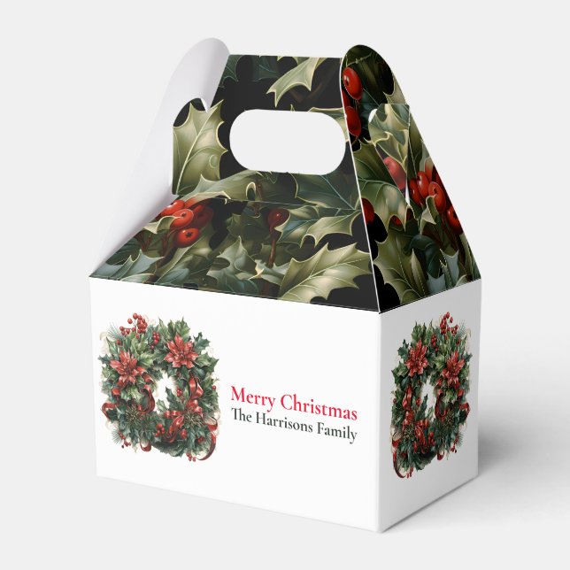 Modern Cute Watercolor Christmas Wreath Wishes Favor Box (Front Side)
