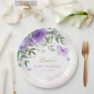 Modern Cute Watercolor Floral Baby Shower Birthday Paper Plate