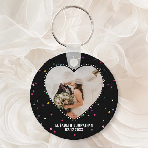 Modern Cute Whimsical Heart Photo Wedding Favour Keychain