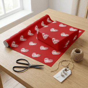 Modern Cute White Red Hearts Elegant Romantic Love Wrapping Paper