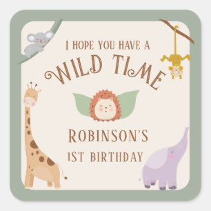 Modern Cute Wild One Safari Animals 1st Birthday Square Sticker