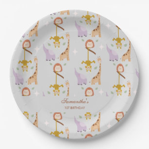 Modern Cute Wild One Safari Animals Birthday Paper Plate