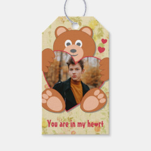 Modern Cute Yellow Teddy Bear Heart Photo Frame Gift Tags