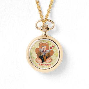 Modern Cute Yellow Teddy Bear Heart Photo Frame  Watch