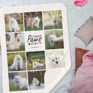 Modern Cutest Paws Ever Playful Dog Photo Collage Sherpa Blanket