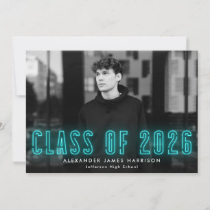Modern Cyan Neon Class of 2021 Photo Graduation Announcement