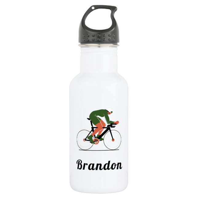 Modern Cycling Illustration Cyclist Custom Name  532 Ml Water Bottle (Front)