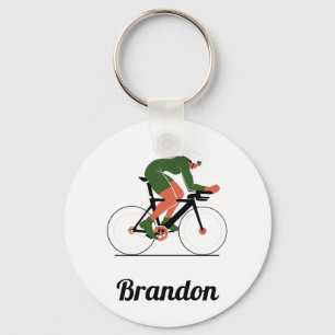 Modern Cycling Illustration Cyclist Custom Name   Keychain