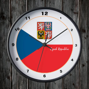 Modern Czech Flag, Czech Republic home / design Round Clock
