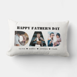 Modern Dad 3 Photo Collage Cutout Father's Day Lumbar Pillow