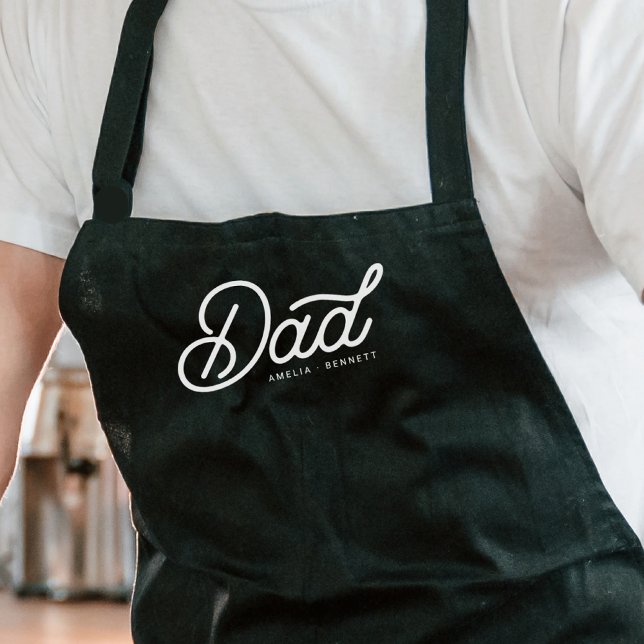 Modern Dad Cool Script with Kids Names   Apron (Creator Uploaded)