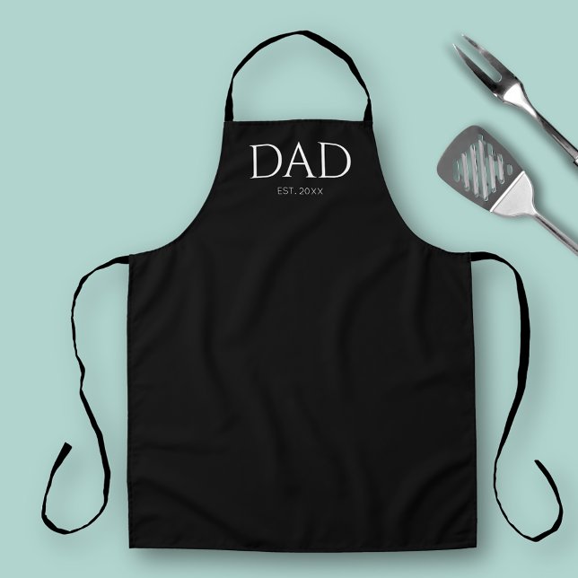 Modern Dad Est Simple Black Apron (Dad Established Year Kitchen Apron. Perfect for Fathers Dad, birthdays or new dad gifts)