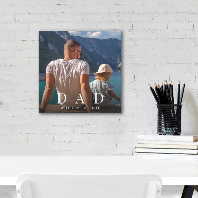 Modern Dad Family Photo Personalized Minimalist Canvas Print (Modern dad family photo canvas with minimalist personalized design and custom image.)