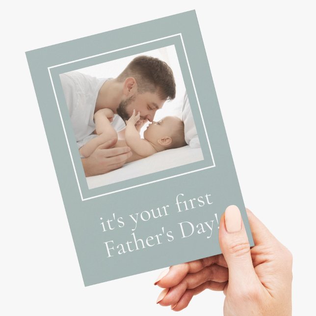 Modern Dad First Father Day with Your Photo Holiday Card (Creator Uploaded)