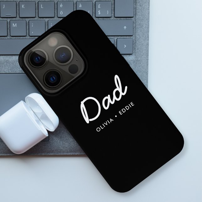 Modern Dad | Kids Names Father's Day Script Black iPhone Case (Creator Uploaded)