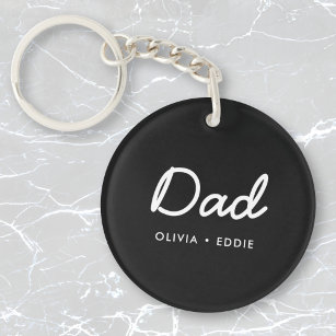 Modern Dad   Kids Names Father's Day Script Black Keychain