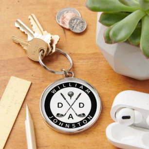 Modern Dad Personalized Name Golf Lover Clubs  Keychain