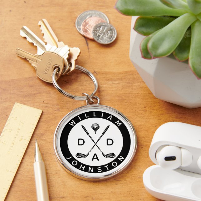 Modern Dad Personalized Name Golf Lover Clubs  Keychain (Desk)