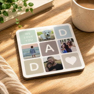 Modern Dad Photo Collage Father's Day Cute Family Coaster