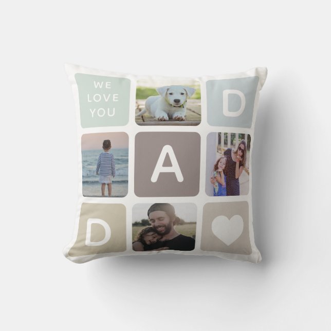Modern Dad Photo Collage Father's Day Cute Family Throw Pillow (Front)