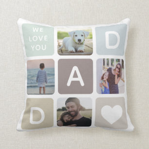 Modern Dad Photo Collage Father's Day Cute Family Throw Pillow