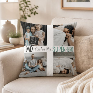 Modern Dad Superhero Family Photo Collage Throw Pillow