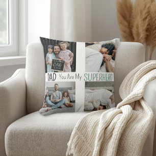 Modern Dad Superhero Family Photo Collage Throw Pillow