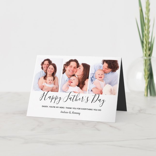 Modern Dada 3 Photo Collage Father's Day dad gift Card (Front)