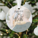 Modern 'DADDY' 2 Photo Names & Quote Christmas Ornament<br><div class="desc">Let dad know how much he means to you with this beautifully designed 2 photo Christmas ornament. Featuring 2 of your favourite pictures, a white overlay, the text 'Daddy you are the Best', name/s and a sweet quote. All text is easily customized using the template provided. Keep the original text...</div>